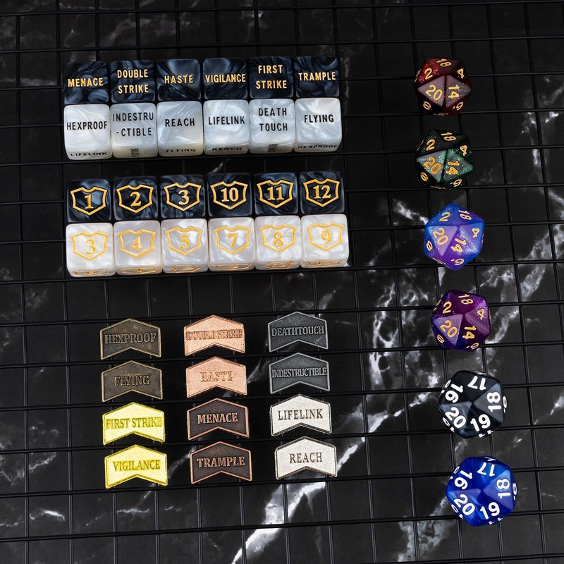 LAMJAM 66 PCS MTG Dice Counters Keyword Metal Tokens +1/+1 Shield Life Counter Dice Set Spindown D20 for MTG, TCG, Magic Cards Gaming Accessories - Image 5